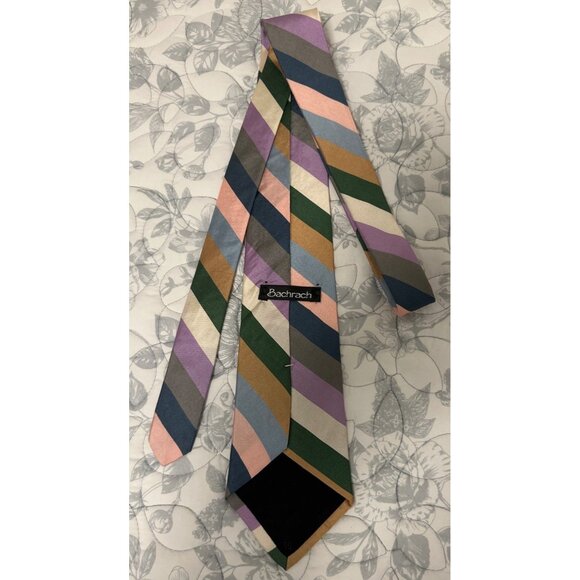 Bachrach Mens Multicolor Striped Silk Tie Made In USA - Picture 4 of 4
